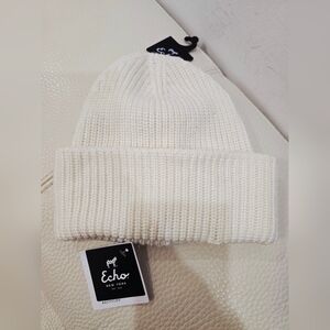 Echo New York Cream Off White Knit Beanie Hat 5% Wool